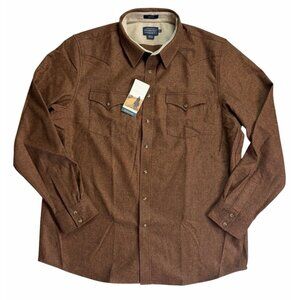 Pendleton XXL TALL Canyon Wool Shirt Button Snap Brown Rust Western Flannel